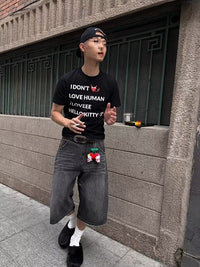 Hip Hop Ins Male Letter Denim Shorts