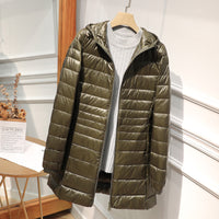 Down Jacket Women's Mid-length Hooded Slim Fit Light Coat