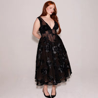 Black Deep V-neck Mesh A- Line High-end Evening Dress