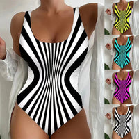 Sexy Sling One-piece Striped Printed Swimsuit