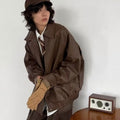 Japanese-style Retro Distressed Lapel Pu Jacket