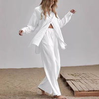 New French-style Casual Relaxed Chic Two-piece Loungewear Set Loose Commuter Shirt And Pants Suit For Women