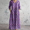 Womens Loose Stylish High-End V-Neck Printed Dress