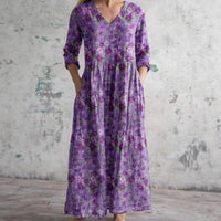 Womens Loose Stylish High-End V-Neck Printed Dress