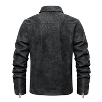 Men's Lapel Leather Jacket Chest Button Pocket Casual Slim Fit