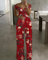 Women's One-shoulder Printed Jumpsuit Trousers