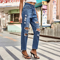 All-match Washing Water Ripped Straight Denim Ankle-length Pants