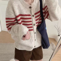 Vintage Stripe Versatile Knitted Cardigan Korean Style