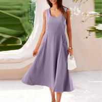 Pocketless Sleeveless Crew-Neck Elegant Womens Dress