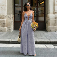 Deep V-neck Striped Resort Dress