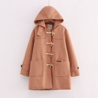 Retro Horn Button Hooded Woolen Coat