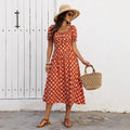 Women's Floral Print Square-Neck Lace-Up Dress With Chiffon Ruffles