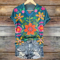 3D Digital Print T-Shirt Womens V-Neck Short-Sleeve Top