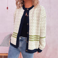 Retro Rhombus Contrast Color Round Neck Long-sleeved Knitted Sweater