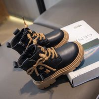 Soft Bottom Girl British Style Leather Boots Black Short Boots