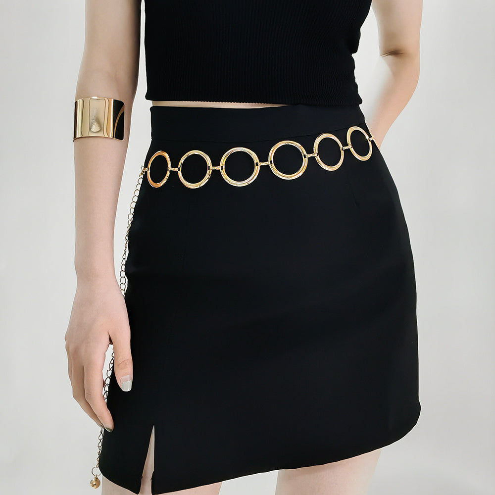 Fashion Circle Metal Waist Chain Women's Decorative Dress With Chain Belt Senior Hollow Accessories