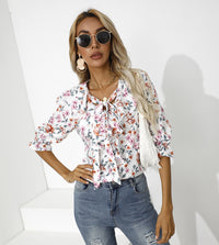 V-neck Printed Half-sleeve Shirt