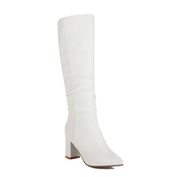 Womens Fleece-Lined Mid-Calf Pointed-Toe Chunky-Heel Boots
