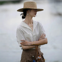 French Chic Design Niche Top Short Sleeve V-neck White Shirt