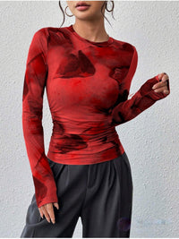 Ink-wash Retro Print Women's Slim-fit Versatile Stylish Top