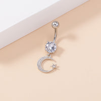 New Style Simple Star And Moon Zircon Belly Button Ring