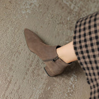 Women's Matte Suede Chunky-Heel Ankle Boots With Pointed Toe And Side Zipper
