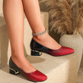 Women's Square Head Chunky Heel Soft Leather Comfortable High Heels