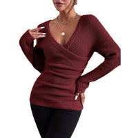 Crew-neck Off-shoulder Casual Cross-over Fitted Knit Sweater