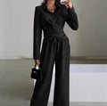 Women's Elegant Shirt Top And Wide-Leg Pants Two-Piece Set