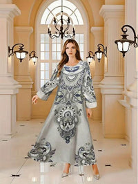 Elegant Floral Print Long Sleeve Abaya Dress