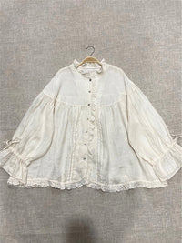 Japanese Style Artistic Linen Wooden Ear Loose Princess Sleeves Shirt