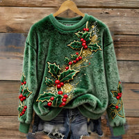3D Digital Print Pattern Christmas Women's Round Neck Sweatshirt