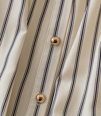 Women's French Striped Smoked Round Neck Bubble Sleeves