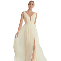 V-neck Sleeveless Lace Wedding Dress