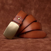 Wide Top Layer Smooth Buckle Retro Frosted Belt