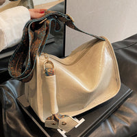 Casual Single Shoulder Solid Color Large Capacity Wide Shoulder Strap Bag