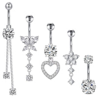 14G Stainless Steel Zircon Heart-shaped Women's Belly Ring Butterfly Pendant