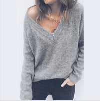 Sweater Large V-neck Long Sleeve T-shirt Top Women's Clothing