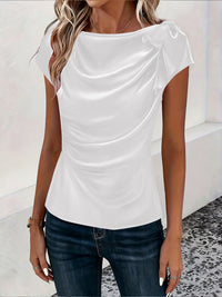Solid-color Satin Faux-silk Off-the-shoulder Sleeveless Work Top