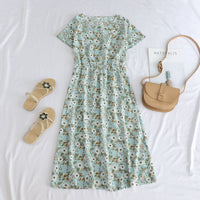 Printed Short-sleeve Waist-cinching Figure-flattering Dress For Petite Frames