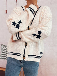 Street Arm Embroidery Knitted Coat V-collar Contrast Color Sweater