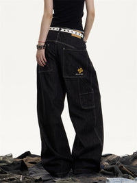 American Retro Washed Worn Jeans Women's Loose Straight