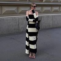 Womens Knitted Color-Block Sexy Bodycon Striped Sheath Dress