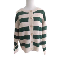 Women's Black And White Striped Knitted Cardigan Loose And Lazy Style High-grade Outer Wear Thick Sweater