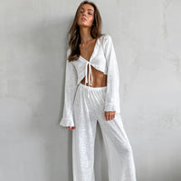 Summer Breathable Comfortable And Wearable Soft Long-sleeve Pajama Set With Long Pants