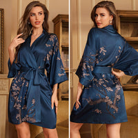 Luxury Three-quarter-sleeve Cooling Nightgown Loungewear For Women