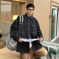 Men's Bright Line Tooling Jacket Japanese Solid Color Shirt Coat