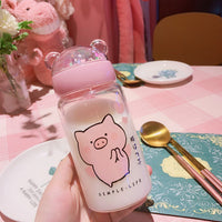 Creative Sequins Pig Glass Water Bottle