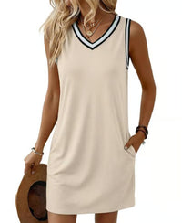 Women's Contrast-color V-neck Sleeveless Dress