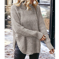 Fashionable High Lapel Split Pullover Long Sleeve Sweater